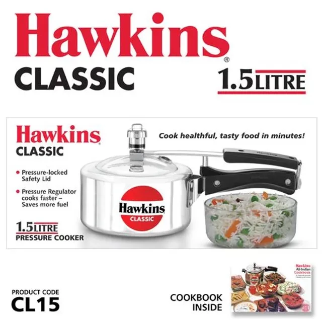 Hawkins Aluminium Inner Lid Pressure Cooker - Bakelite Handle, Silver, Classic, CL15, 1.5 l-5.webp